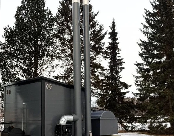 Heating plant at Maaninka, chimney and equipment detail